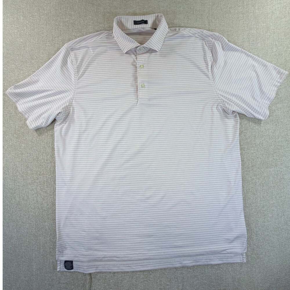 Turtleson Mens XL White Pink Striped Short Sleeve 3 Button Performance Golf Polo